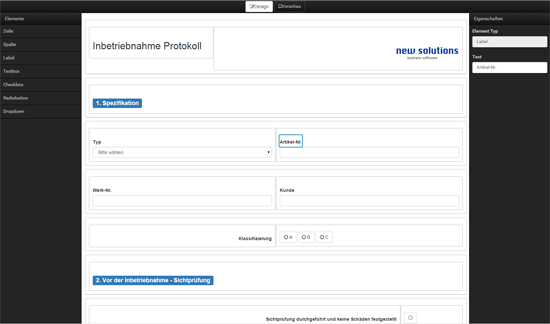 The Checkware Designer offers different elements which are necessary for a digital checklist draft.