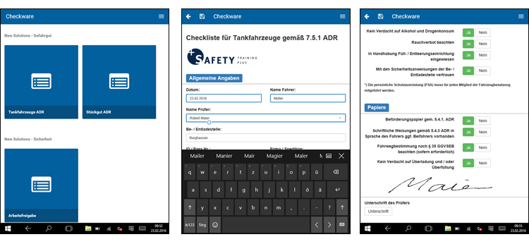 Checkliste offline auf dem mobilen Tablet auswählen, ausfüllen und unterschreiben