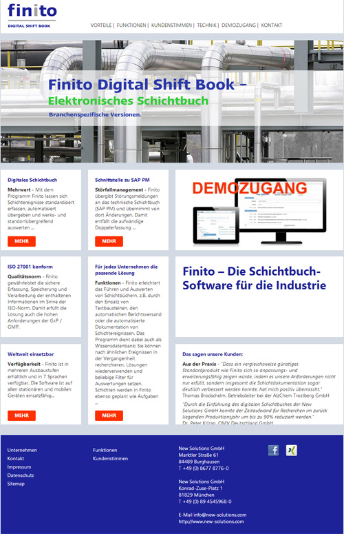 Website zum Schichtbuch Programm Finito