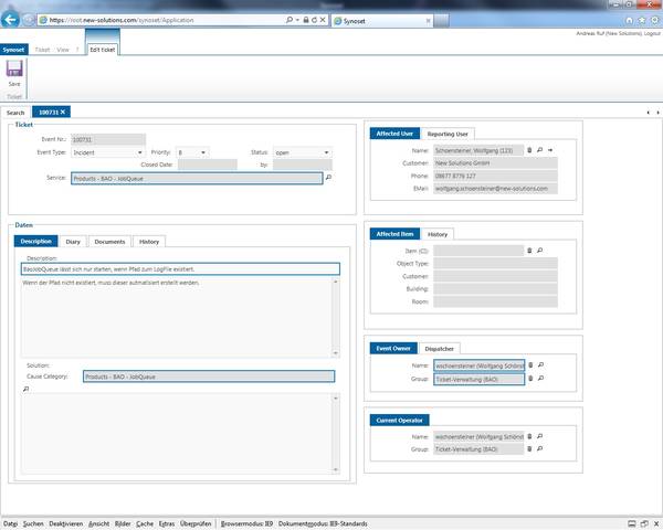 Synoset - Service Management Web Anwendung